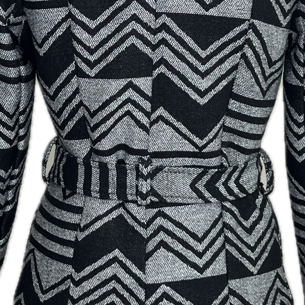 Wool Blend Coat Belted Wrap Geometric Zigzag Charlotte Russe Black Gray Small S - Picture 11 of 15